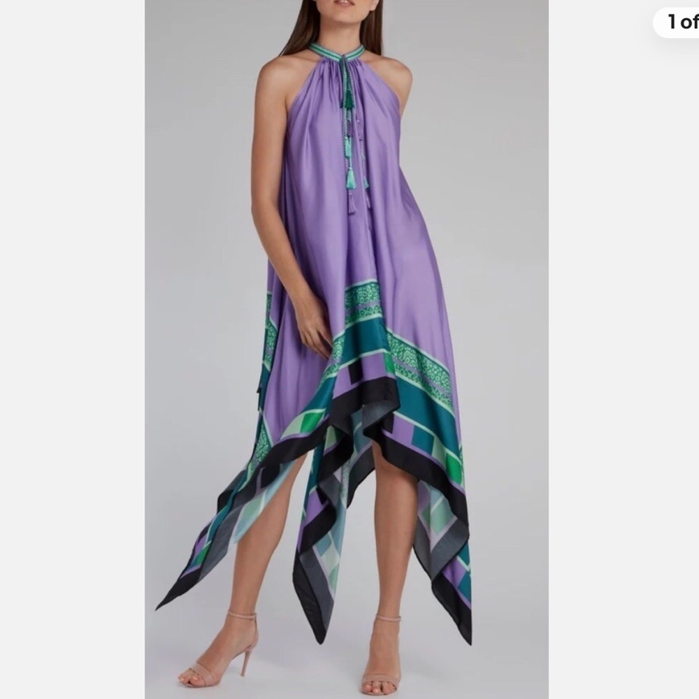 NWT Roberto Cavalli Just Cavalli Trapeze Leopard Print Purple Satin Dress, sz 40